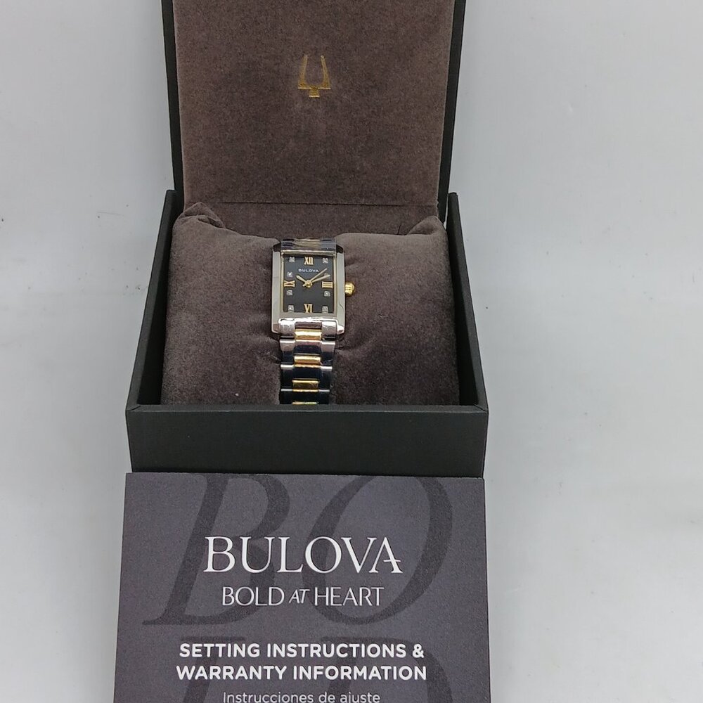 Bulova 98P230 Women's 21mm x 33mm Diamond Dial Two Tone S/Steel Tank Watch - Picture 10 of 11